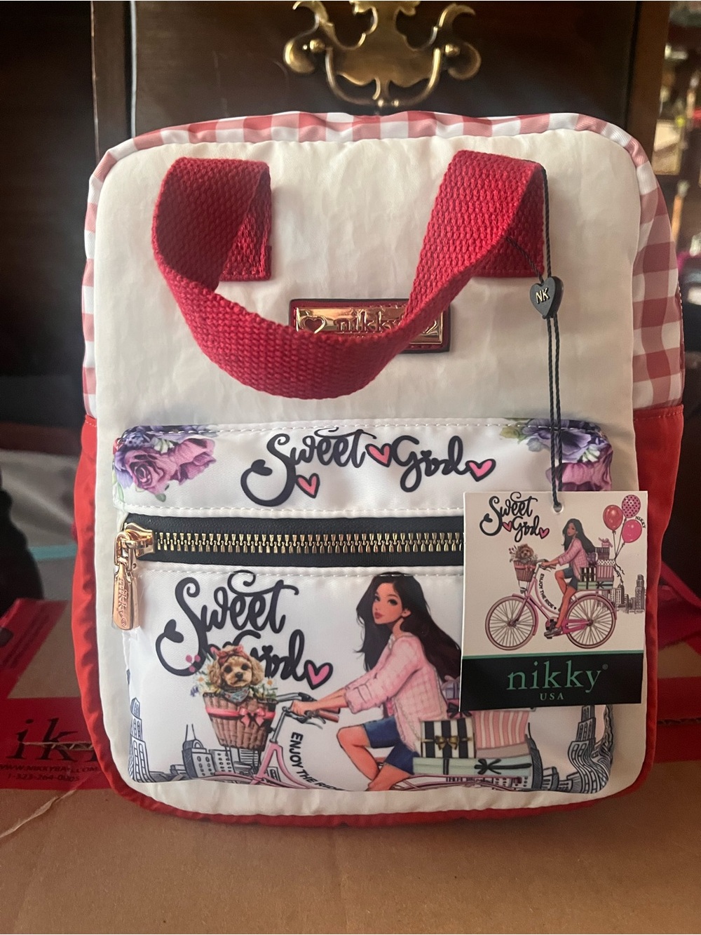 Ni muy Sweet Girl Red & White Mini Backpack